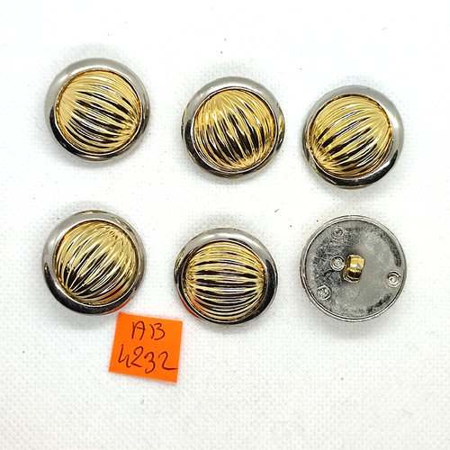 6 boutons en résine doré et argenté - 26mm - ab4232