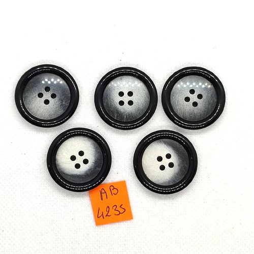 5 boutons en résine gris et noir  - 28mm - ab4235