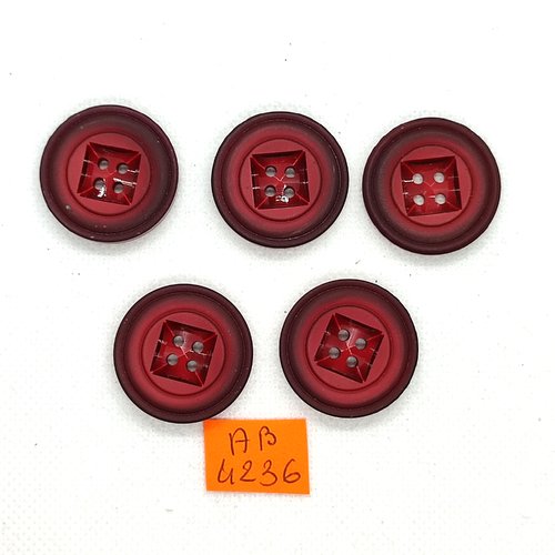 5 boutons en résine bordeaux  - 27mm - ab4236