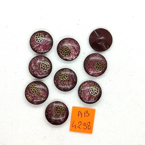 9 boutons en résine mauve et doré - 18mm - ab4238