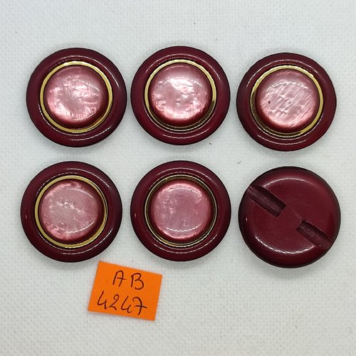 6 boutons en résine bordeaux - 31mm - ab4247