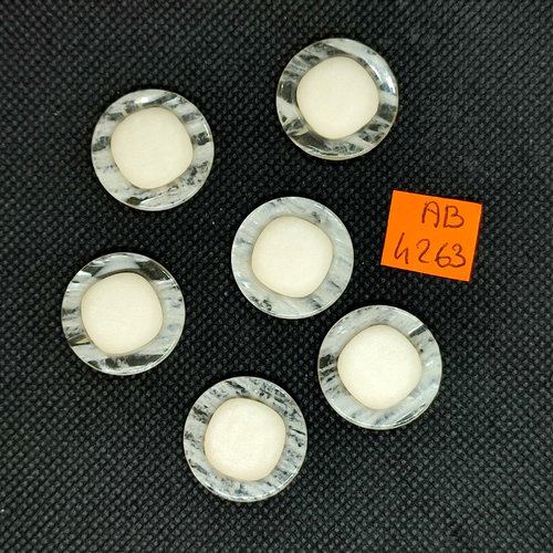 6 boutons en résine ivoire et transparent - 22mm - ab4263