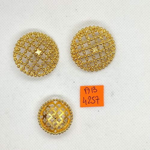 3 boutons en métal doré - 33mm et 26mm - ab4257