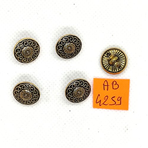 5 boutons en métal doré - 13mm - ab4259