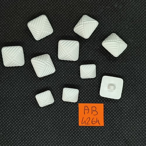 10 boutons en résine blanc - 14x14mm et 10x10mm - ab4264