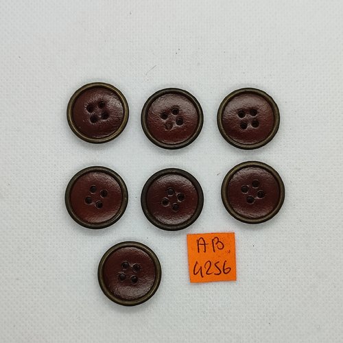 7 boutons en cuir marron et métal doré - vintage - 21mm - ab4256