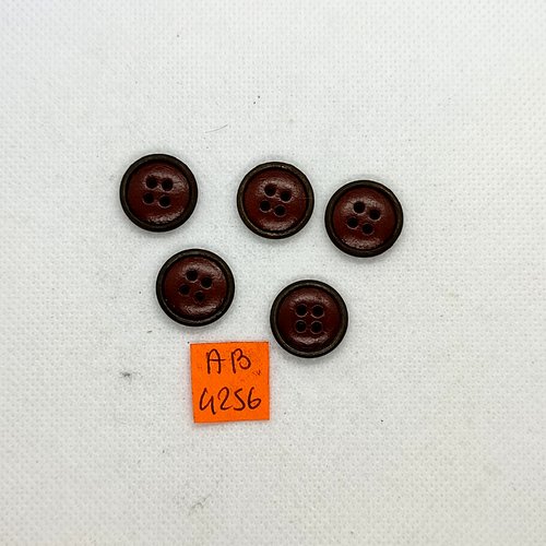5 boutons en cuir marron et métal doré - vintage - 16mm - ab4256