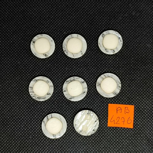 8 boutons en résine ivoire et transparent - 15mm - ab4276