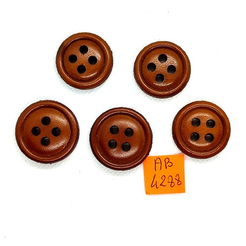 5 boutons en cuir marron - vintage - 28mm et 25mm - ab4288