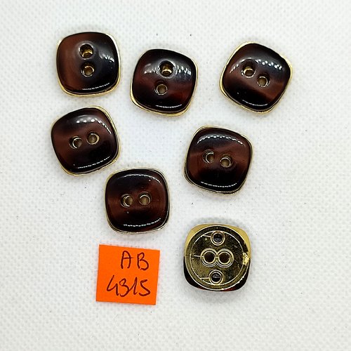 7 boutons en résine marron et doré - 19x19mm - ab4315
