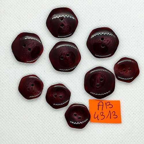 9 boutons en résine marron/bordeaux - 22mm et 17mm - ab4313