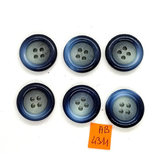6 boutons en résine bleu - 27mm - ab4311