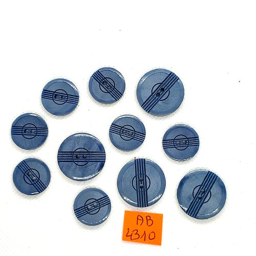 10 boutons en résine bleu - 22mm et 18mm - ab4310