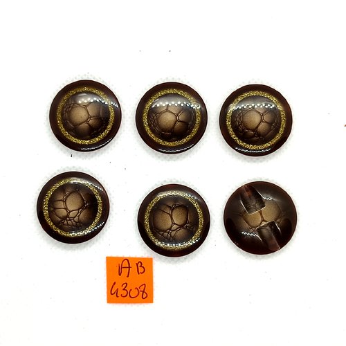 6 boutons en résine marron et doré - 23mm - ab4308