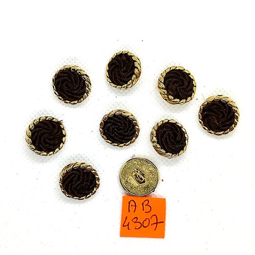 9 boutons en métal doré et passementerie marron - 16mm - ab4307