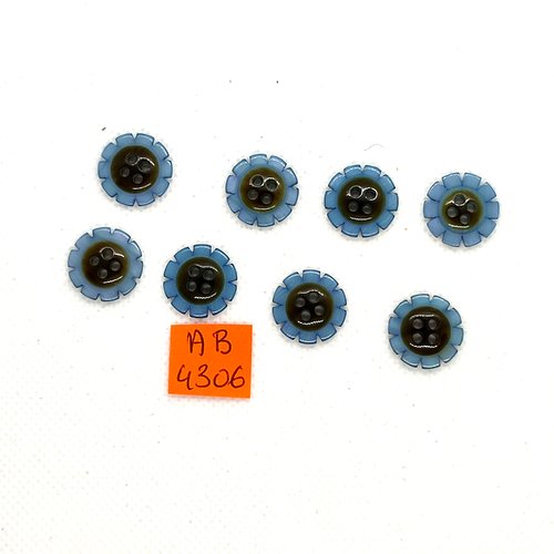 8 boutons en résine bleu et marron - 15mm - ab4306