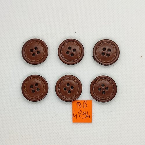 6 boutons en cuir marron - vintage - 20mm - ab4294