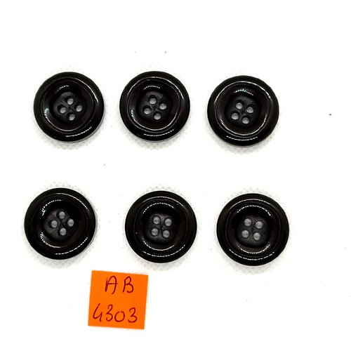 6 boutons en résine noir - 22mm - ab4303