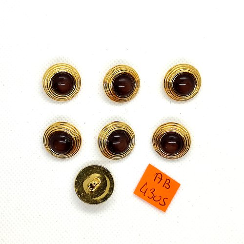 7 boutons en résine doré et marron - 18mm - ab4305