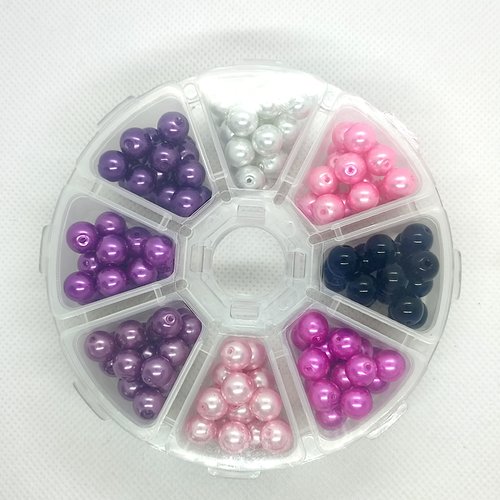 Boite de 160 perles en verre nacrées - multicolore - 8mm - n°3