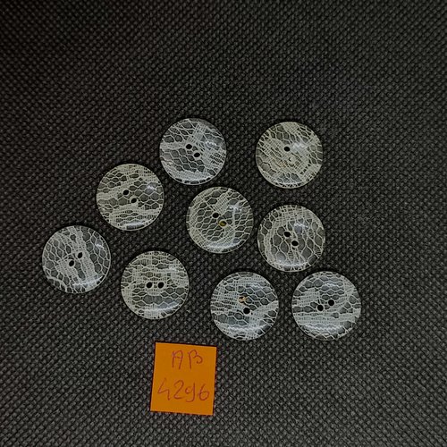9 boutons en résine transparent - effet dentelle - 18mm - ab4296