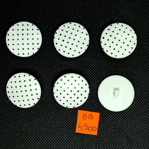 6 boutons en résine blanc à pois noir - 27mm - ab4300