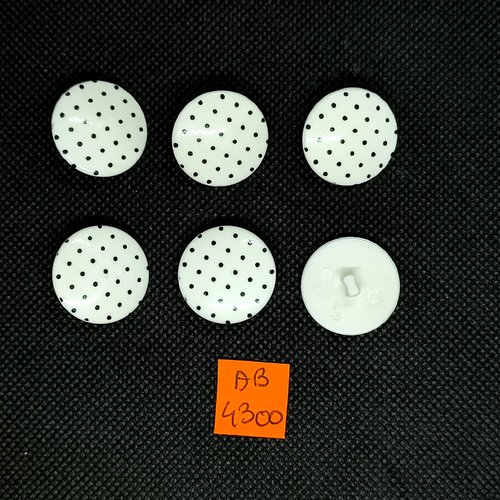 6 boutons en résine blanc à pois noir - 22mm - ab4300