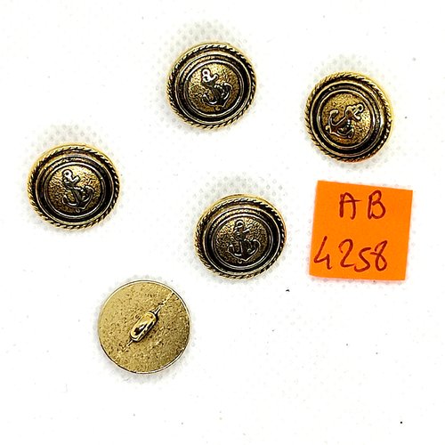 5 boutons en métal doré - une ancre - 15mm - ab4258