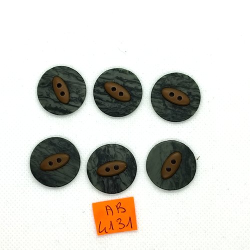 6 boutons en résine gris/vert et bronze - 23mm - ab4131