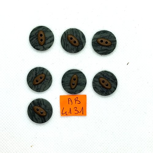 7 boutons en résine gris/vert et bronze - 18mm - ab4131