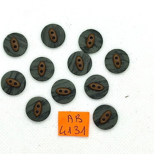 11 boutons en résine gris/vert et bronze - 15mm - ab4131