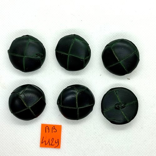 6 boutons en cuir vert - vintage - 28mm - ab4129