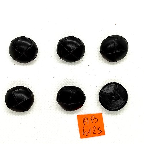 6 boutons en cuir noir - 18mm - ab4125