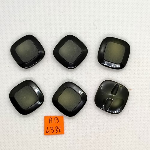 6 boutons en résine gris et noir - 24x24mm - ab4388