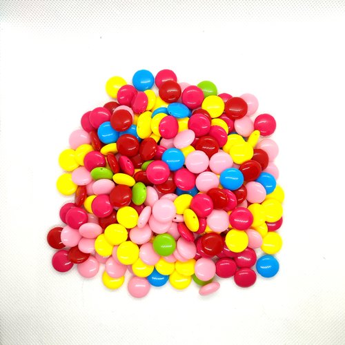 Lot de 208 perles en résine - palet multicolore - 14mm