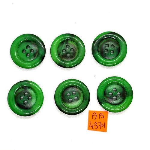 6 boutons en résine vert et noir - 28mm - ab4371