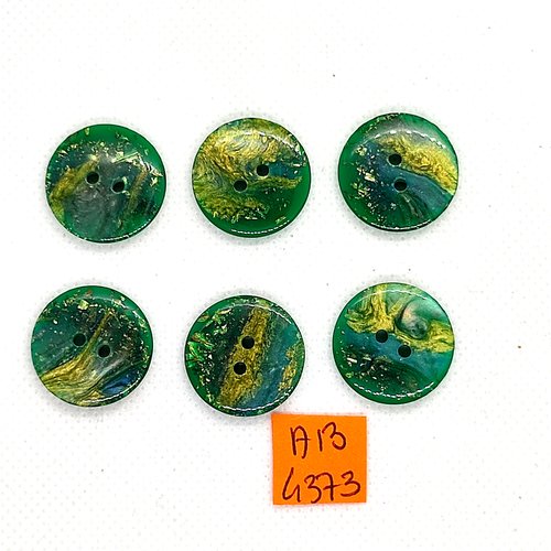 6 boutons en résine vert et jaune - 20mm - ab4373