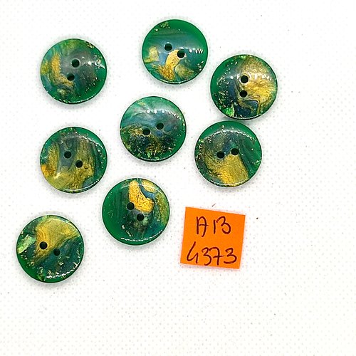 8 boutons en résine vert et jaune - 18mm - ab4373