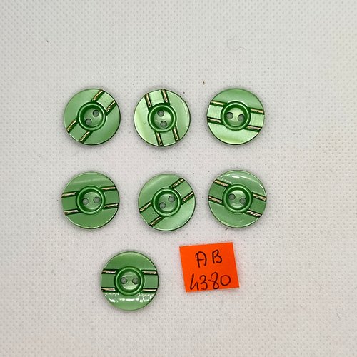 7 boutons en résine vert et doré - 18mm - ab4380