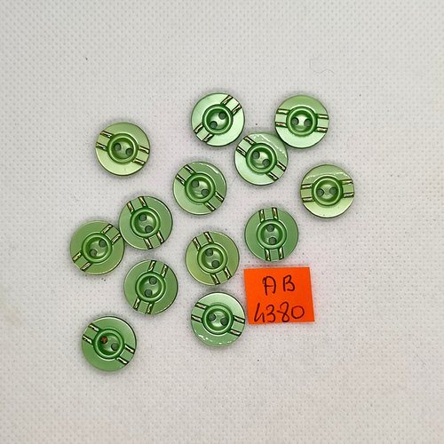 13 boutons en résine vert et doré - 14mm - ab4380