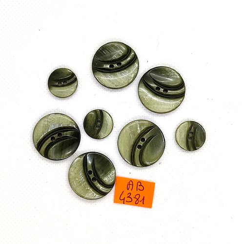 8 boutons en résine vert/gris - 22mm et 14mm - ab4381