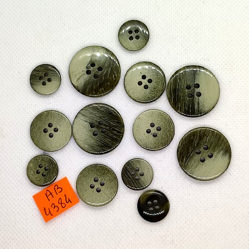 13 boutons en résine gris/vert - 25mm - 20mm et 15mm - ab4384