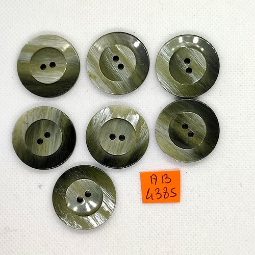 7 boutons en résine gris/vert - 28mm - ab4385