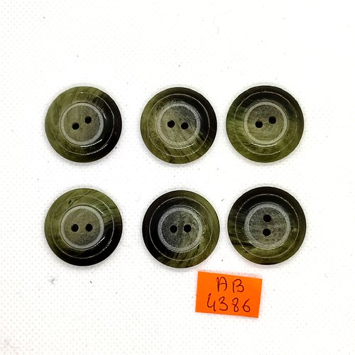 6 boutons en résine gris/vert - 25mm - ab4386
