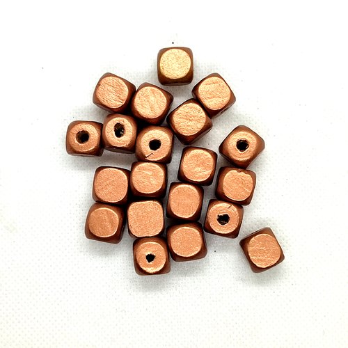 Lot de 20 perles (cube) en bois couleur cuivre - 12x12mm - 3