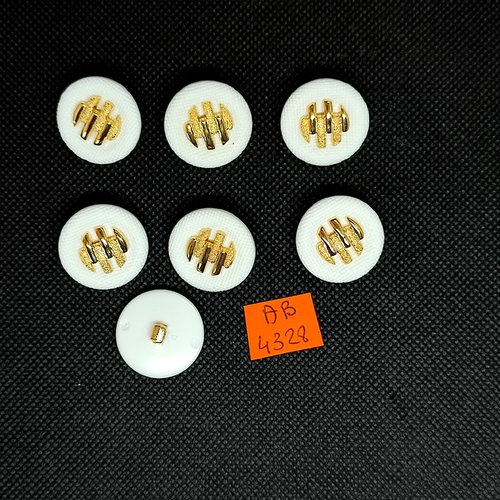 7 boutons en résine blanc et doré - 23mm - ab4328