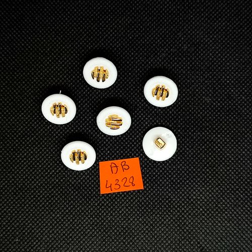 6 boutons en résine blanc et doré - 15mm - ab4328