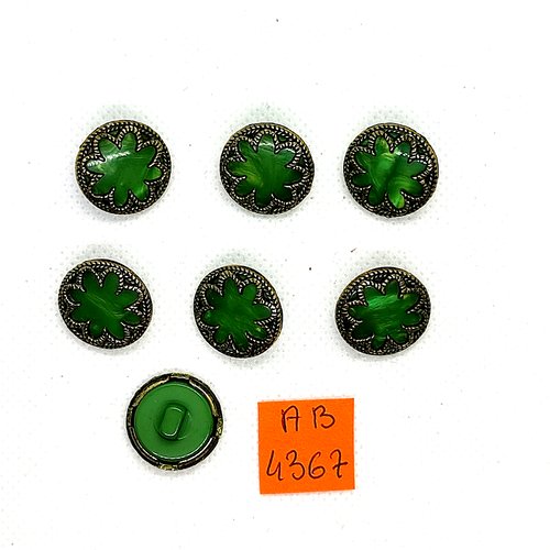 7 boutons en résine vert et métal bronze - 18mm - ab4367