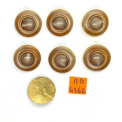 7 boutons en résine beige et doré - 23mm - ab4362