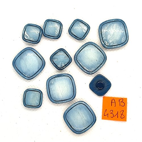 11 boutons en résine bleu - 19x19mm et 13x13mm - ab4318
